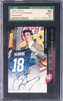 1998 Topps #A10 Peyton Manning Signed Rookie Card - SGC 92 NM-MT+ 8.5